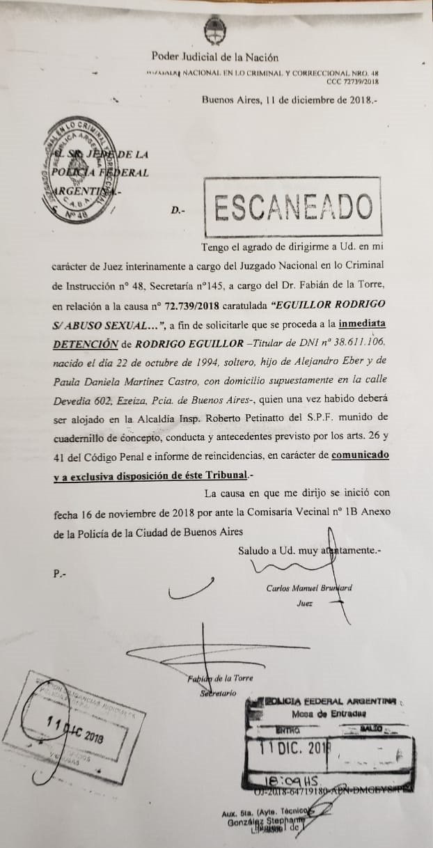 rodrigo eguillor, detención